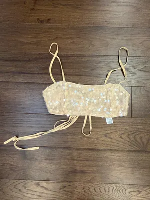 PrettyLittleThing Light Nude Lace Up Sequin Bandeau Top Size 6 - C27-078 thumbnail 2