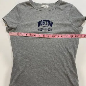 Orange Kiss Boston Ribbed Baby Tee Gray Short Sleeve Fitted Top Size L thumbnail 6