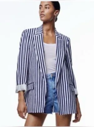 Zara Navy and White Striped Blazer. Size-X-Small thumbnail 1