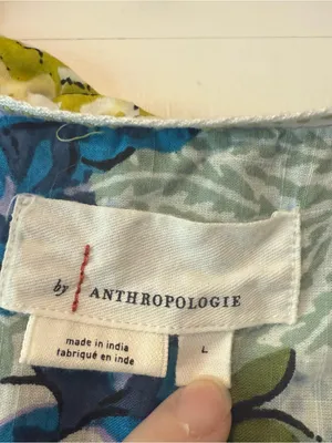 Anthropologie Printed Surf Shirt Short Sleeve Button Down Blue Floral Sz Large thumbnail 7
