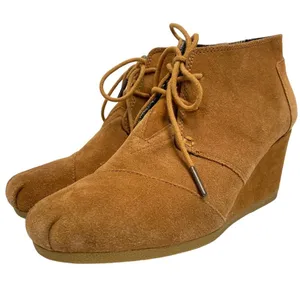 TOMS Brown Lace up‎ Wedge Ankle Booties 8.5 thumbnail 6