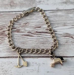 Vintage Bracelet - Gold Tone with Gardening Charms - Tarnished thumbnail 1