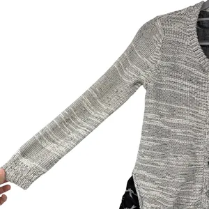 Field Flower Anthropologie‎ Bird Print Mixed Media Cardigan Sweater Gray Small thumbnail 3