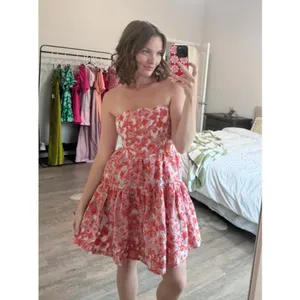 MAEVE Jaquard Strapless Mini Dress in Pink Combo Size Medium thumbnail 3