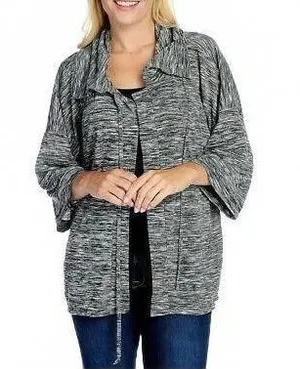 Kate & Mallory Gray Heathered Knit Drop Shoulder Tie Poncho Top Plus Size 3X thumbnail 1