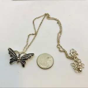 Marcasite Butterfly Dainty Chain Silver Necklace thumbnail 11