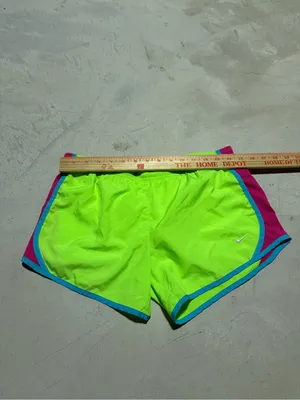 Nike Women's Neon Yellow-Green Running Shorts with Pink & Teal Trim large thumbnail 4