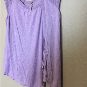 Free People Keep It‎ Casual Tee Lilac Linen Blend Short Sleeve Flowy Top Size XS thumbnail 4