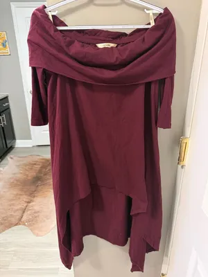 Zapelle Off-the-Shoulder Hi-Low Tunic - Deep Plum, M thumbnail 2