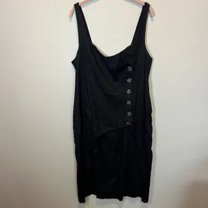 Anthropologie Black Linen‎ Asymmetrical Button Front Midi Dress XLP Petite thumbnail 2
