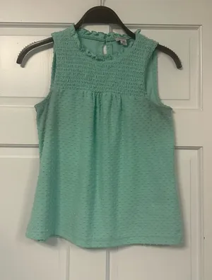 J. Crew Mint Green Sleeveless Dot-Textured Ruffle Neck Top thumbnail 1