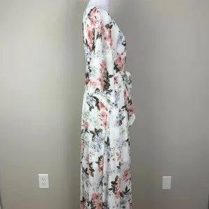 BALTIC BORN Maxi‎ Dress Womens Large White Floral Belted V-Neck Feminine Flowy L thumbnail 5
