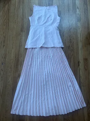 Blush Pink Sleeveless Peplum Pleated Maxi Dress and Matching Top NEW thumbnail 4