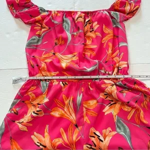 Lulus After Sunset Magenta Pink Floral Off the Shoulder Romper‎ SMALL thumbnail 8