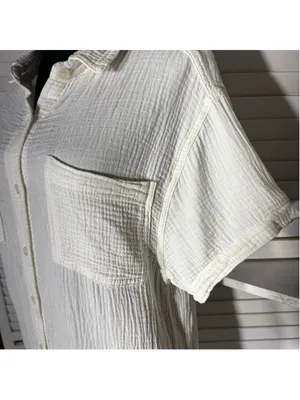 Weatherproof Vintage midi dress white gauze cotton coastal resort cruise boho M thumbnail 5