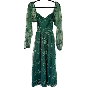 NWT Lulus Darling Charisma Emerald Mesh Embroidered Midi Dress Size Medium thumbnail 4