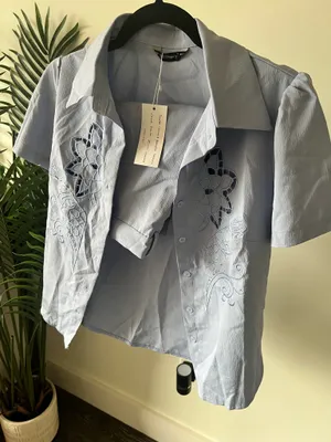 Light Blue Embroidered Short-Sleeve Shirt Set thumbnail 1