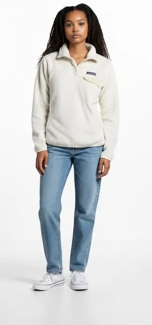 Patagonia Women's Cream Fleece Pullover Snap‎ Button Sweater Cozy Warm thumbnail 1
