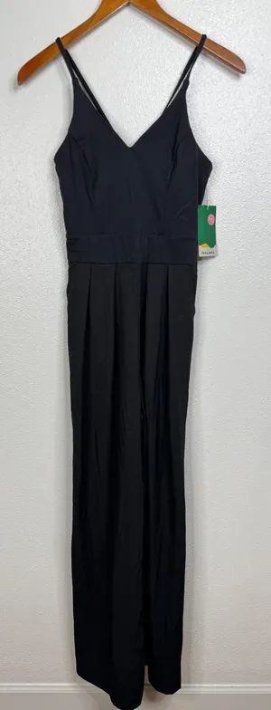 Halara Black Wide Leg V-Neck Spaghetti Strap‎ Jumpsuit with Pockets XS New thumbnail 1
