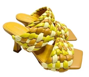 Marc Fisher Yellow Multi Braided Double Strap Square Toe Slide Sandals Size 7.5M thumbnail 1