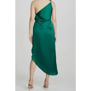 O.P.T. One Shoulder Satin Ivy Midi Dress Size S‎ Green High Slit Lined New thumbnail 2