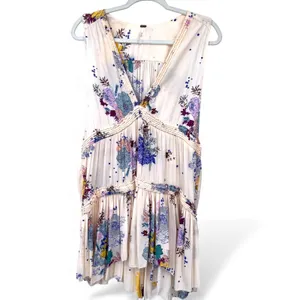 FREE PEOPLE | M | Floral Tiered Tunic Top Mini Dress Ruffle Sleeveless Tank thumbnail 3