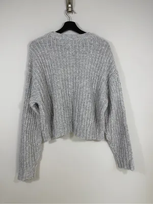 American Eagle Gray Chunky Knit Oversized Crewneck Sweater Women’s M thumbnail 2