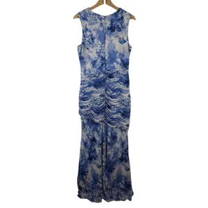 Dress The Population Violetta Maxi Dress XL Blue Floral‎ Pleated Ruched Wedding thumbnail 7