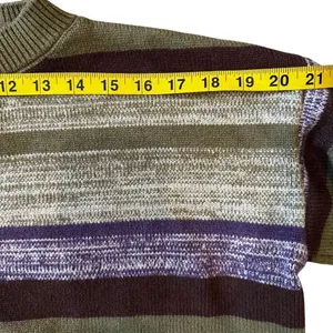 VTG Emmiol Womans Striped Crew Neck Knit Sweater‎ Small Pistachio Green Purple thumbnail 4