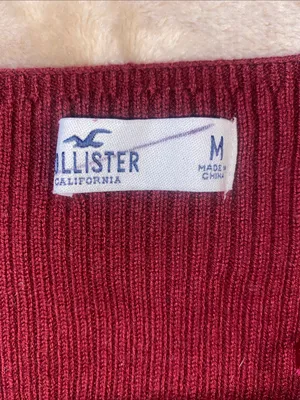 Hollister Burgundy Ribbed Off-Shoulder Sweater with Striped Cuffs thumbnail 2