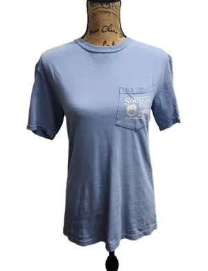 Southern Fried Cotton TShirt Women Size Small Blue Crew Neck Graphic Print Retro thumbnail 1