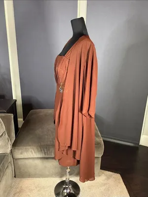 Women’s Brown Chiffon Formal Mother of the Bride Dress Draped Jacket Size 14 NWT thumbnail 5