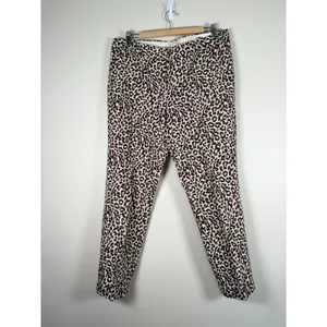 J.Crew Cafe Capri Pants Womens 10 Brown Leopard Print 100% Linen Tapered Cuffed‎ thumbnail 2