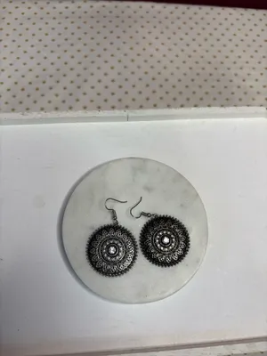 Boho rough circular earrings Silver thumbnail 2