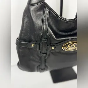GUCCI Vintage BLACK LEATHER 85TH ANNIVERSARY GG MONOGRAM HOBO BAG thumbnail 13