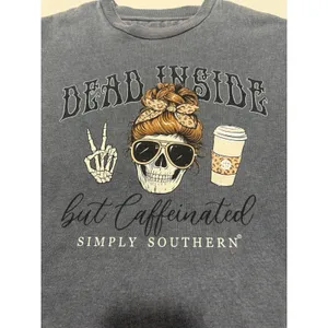 Simply Southern Sweatshirt Womens Dead Inside Caffeinated Coffee Skull Med D24 thumbnail 3