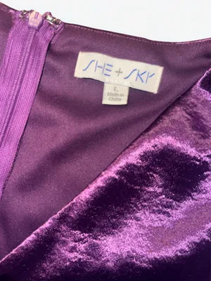 She + Sky Plum Purple Metallic Wrap Romper Long Sleeve Tie Waist Size L NWOT thumbnail 2