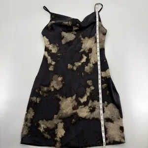 Urban Outfitters Satin Cowl Neck Slip Dress Black Bleach Wash Mini Dress thumbnail 9