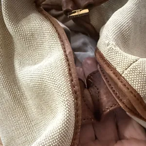 Tory Burch Shoulder Bag Canvas Leather Gold Logo Handbag Ladies Natural/Brown thumbnail 13