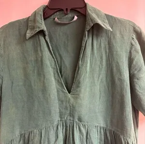 ZARA Tiered Linen Mini Dress Kelly Green Collared Short Sleeve size XS thumbnail 4