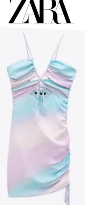 Zara Pastel Tie Dye Satin Ruched Cut Out Mini Dress Size M thumbnail 3