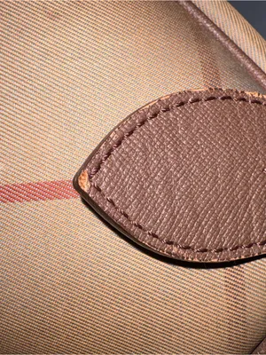 Burberry Beige and Brown Check Canvas‎ Tote with Leather Trim thumbnail 4