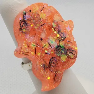 Halloween Adjustable Orange & Black Ghost Ring thumbnail 3