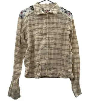 POL Cream Multicolor Floral Cotton‎ Long Sleeve Button Down Shirt Size S thumbnail 1