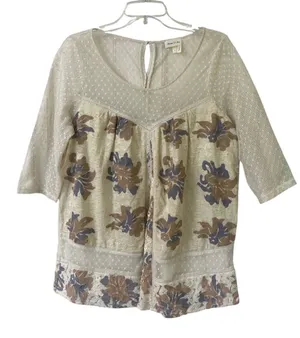 Anthropologie top by Meadow Rue floral & lace sz Large thumbnail 1