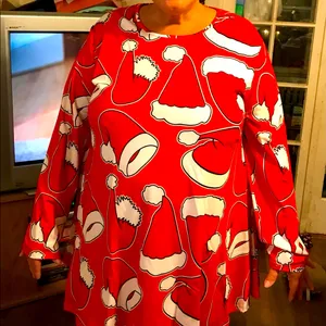 Meaneor Santa Hats Festive Holiday Long Sleeve Christmas Dress in Red/White NWT thumbnail 3