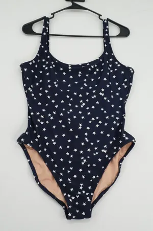 J.Crew One Piece Swimsuit‎ Large Black Star Print Scoop Neck Stretch thumbnail 1