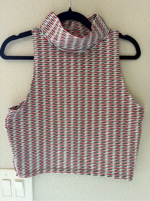 Free People Little Baby Blue Multi Print Turtleneck Crop Top thumbnail 4