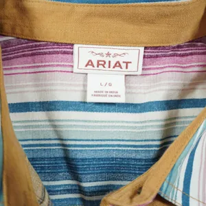Ariat Women's‎ Large Serape Stripe Western Shirt Tencel Pink Tan Rodeo Cowgirl thumbnail 5