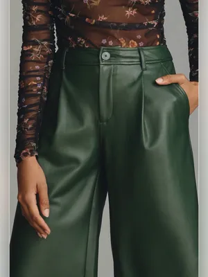 By Anthropologie Faux Leather Culottes Dark Green Sz.4‎ NWT thumbnail 4